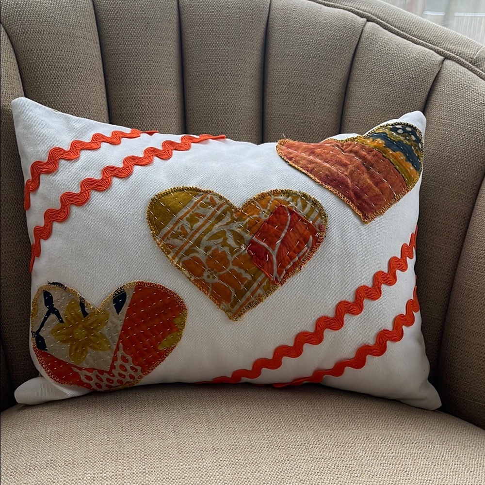 Colorful Kantha Heart Valentines Accent Pillow 12x16